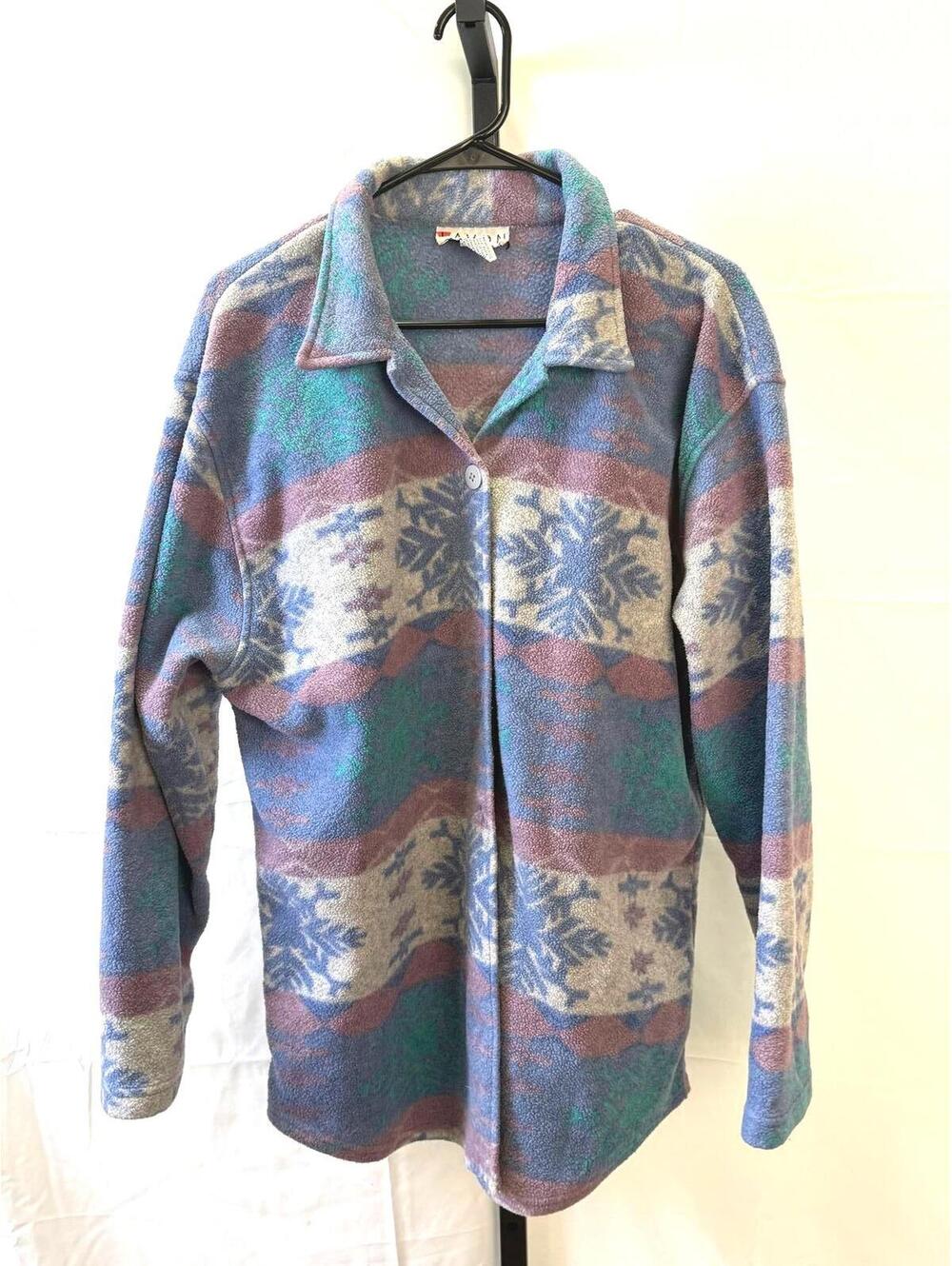 Lavon XL Women's 90s Fleece Jacket with Snowflake Pattern